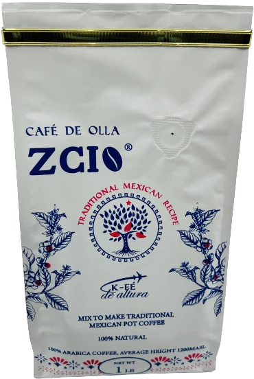 ZCIO Café de Olla, receta tradicional mexicana, bolsa blanca de 1 libra